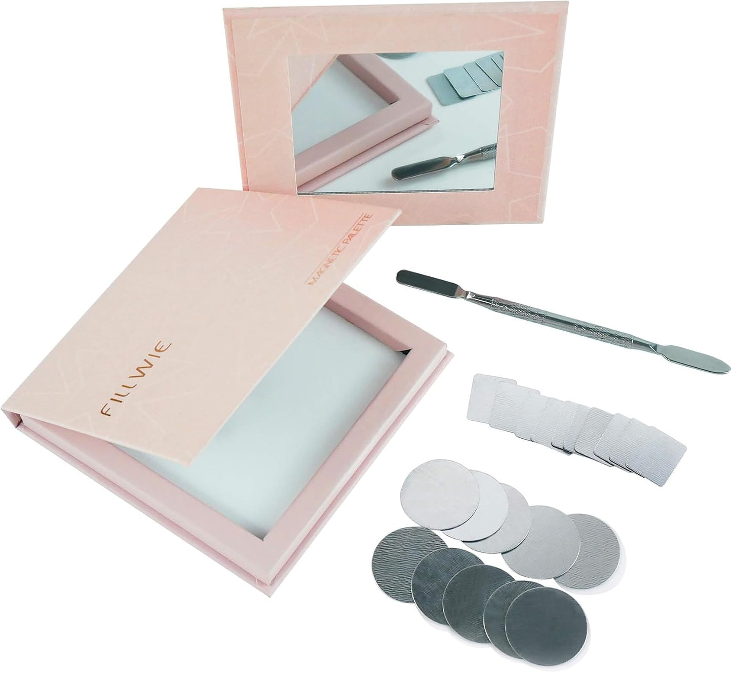 Magnetic Makeup Palette - Small Empty Cosmetic Organizer with Mirror & Spatula | Includes 20 Metal Stickers - Black