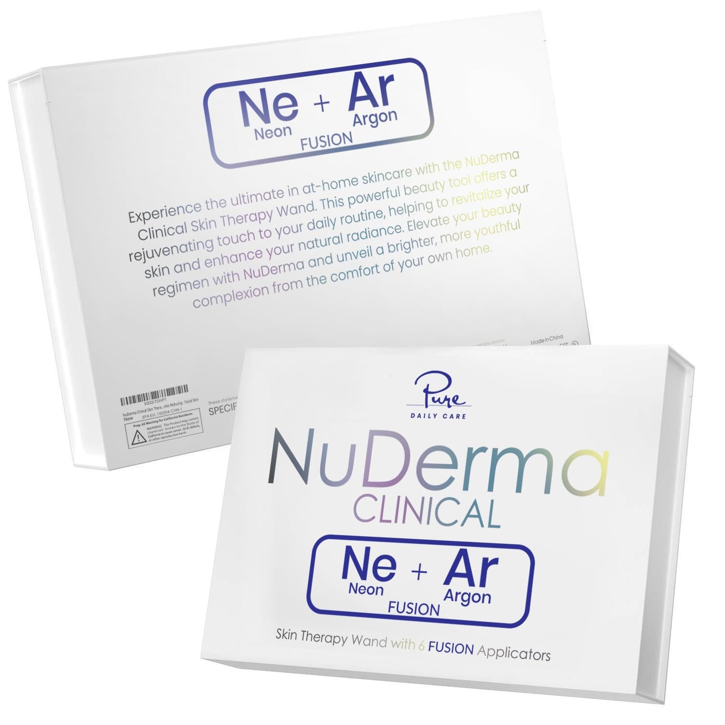 Pure Daily Care NuDerma Clinical Portable Skin Therapy Wand, Machine with 6 Fusion Neon + Argon Wands – Anti Aging - Clarifying - Skin Tightening & Radiance - Wrinkle Reducing