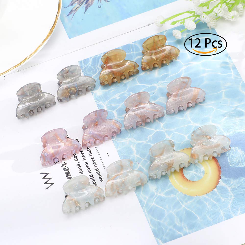 Claw Jaw Clips 12PCS Small for Thin Hair Styling Accessories Classic Clamp for Women Girls (Sequins)