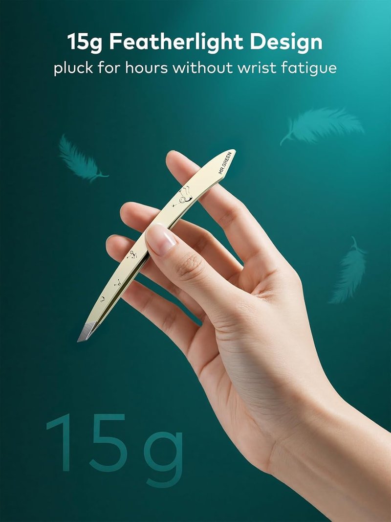 MR.GREEN Tweezers,Professional Precision Eyebrow Tweezers for Women and Men, Tweezers for Facial Hair Women, Stainless Steel Slanted Hair Removal Tweezers, Eyebrow Plucker, Ingrown hair tweezers