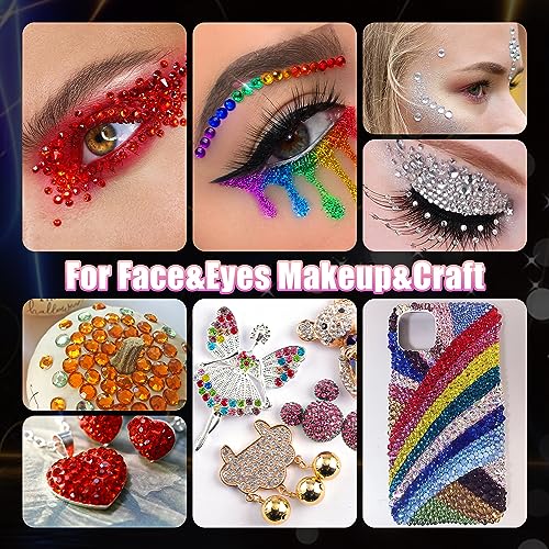 BELLEBOOST D02-6 Sheets Face Gem Stickers Set 2 Rainbow Self-Adhesive Rhinestones
