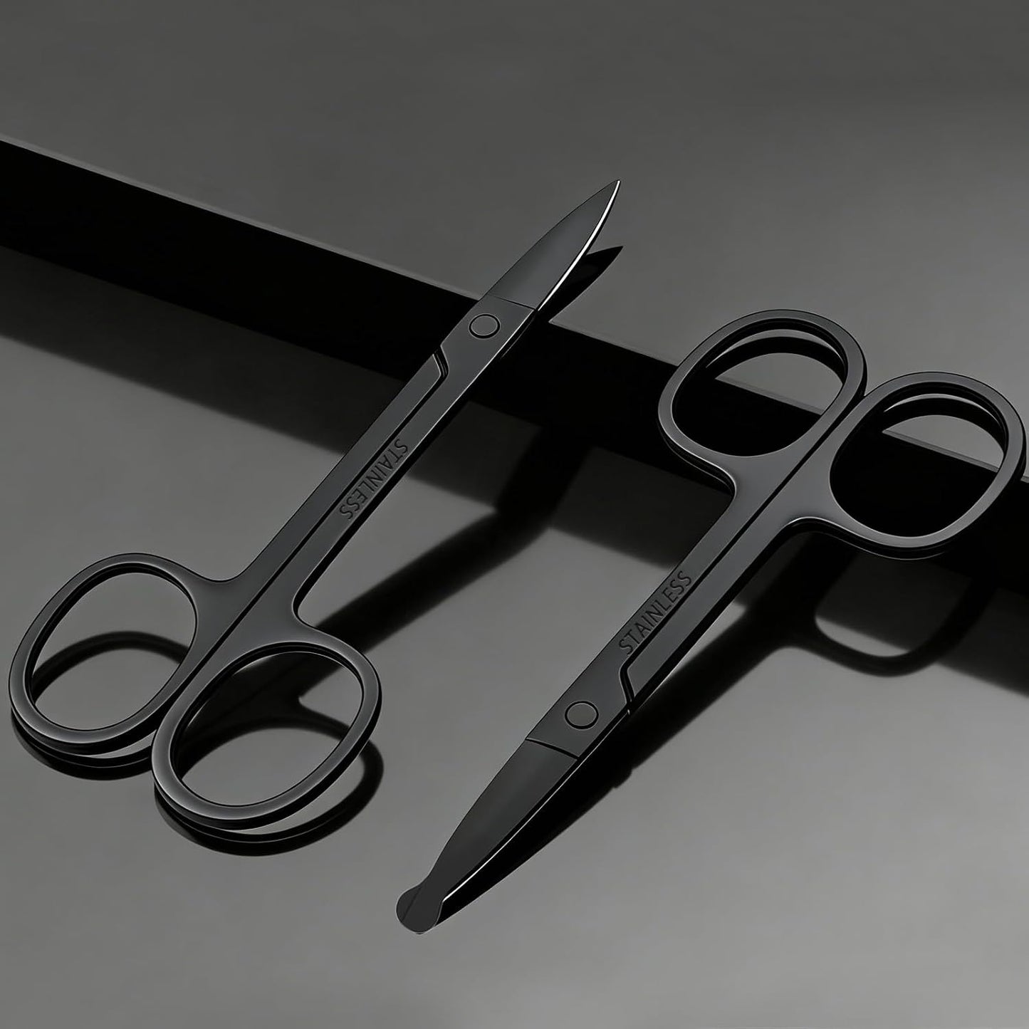 Eyebrow Scissors - 2 Pcs Professional Stainless Steel Grooming Scissors for Men & Women | Rounded Tip, Black