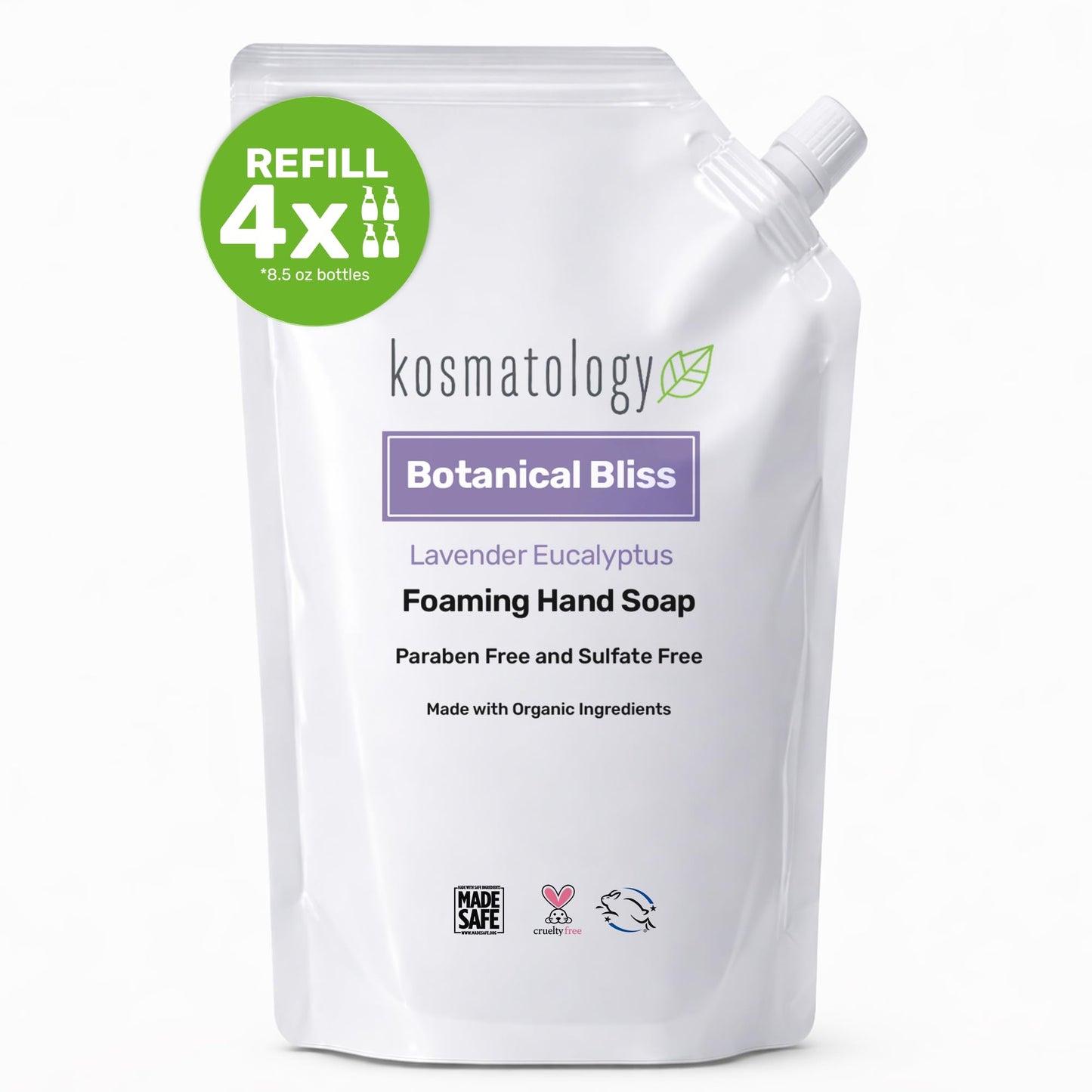 kosmatology Botanical Bliss (Lavender-Eucalyptus) Organic Foaming Hand Soap Refill | Moisturizing Hand Wash | Clean Ingredients, Infused with Essential Oils (34 fl oz)