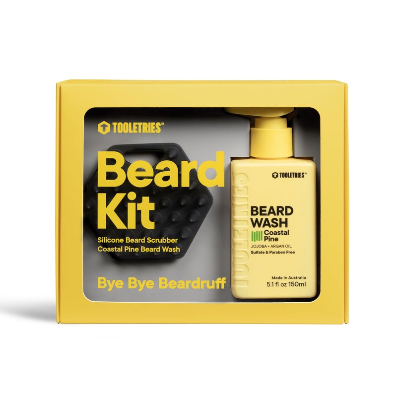 TOOLETRIES Men's Beard Kit - Silicone Beard Scrubber & Hydrating Wash with Coastal Pine Scent, Facial Hair Exfoliator for Men, Deep Cleans & Exfoliates Skin, Removes Beardruff