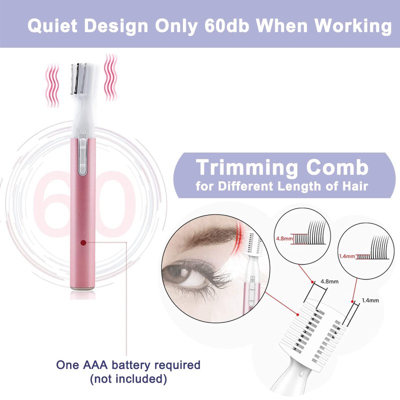 LAIKME Electric Eyebrow Trimmer for Women, Facial Hair Razor Removal for Men, Mini Epilator for Bikini, Remover for Face, Chin, Peach Puzz, Lips, Body, Arms, Legs, Battery Operated (Purple)