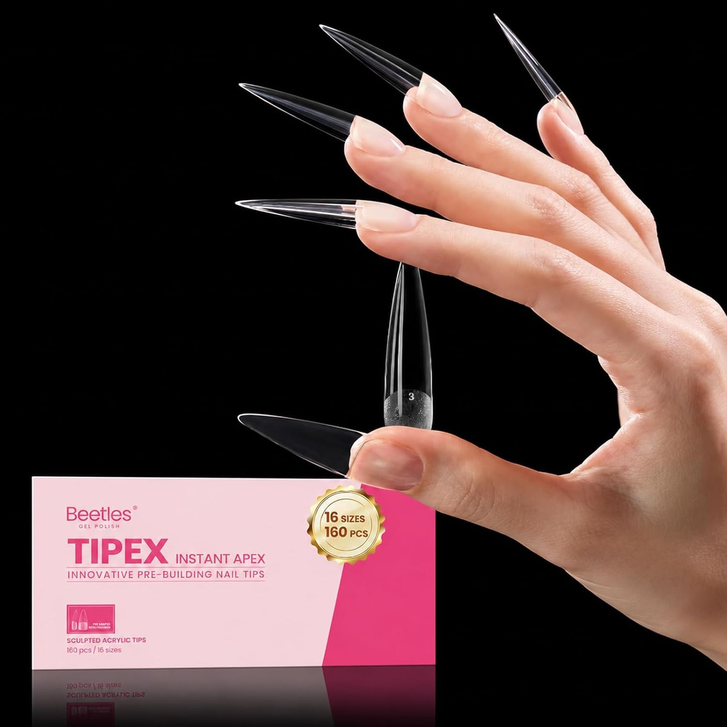 Beetles Instant Apex Nail Tips - XXL Square, 160pcs, No Builder Gel Needed | DIY Salon-Quality Extensions, Sizes 00-14
