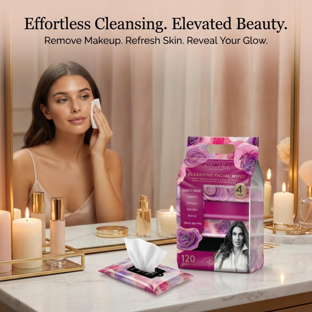 Rachel Roy Face Wipes - Cleansing Makeup Remover Wipes with Vitamin C, Retinol & Aloe Vera | 120 Pack