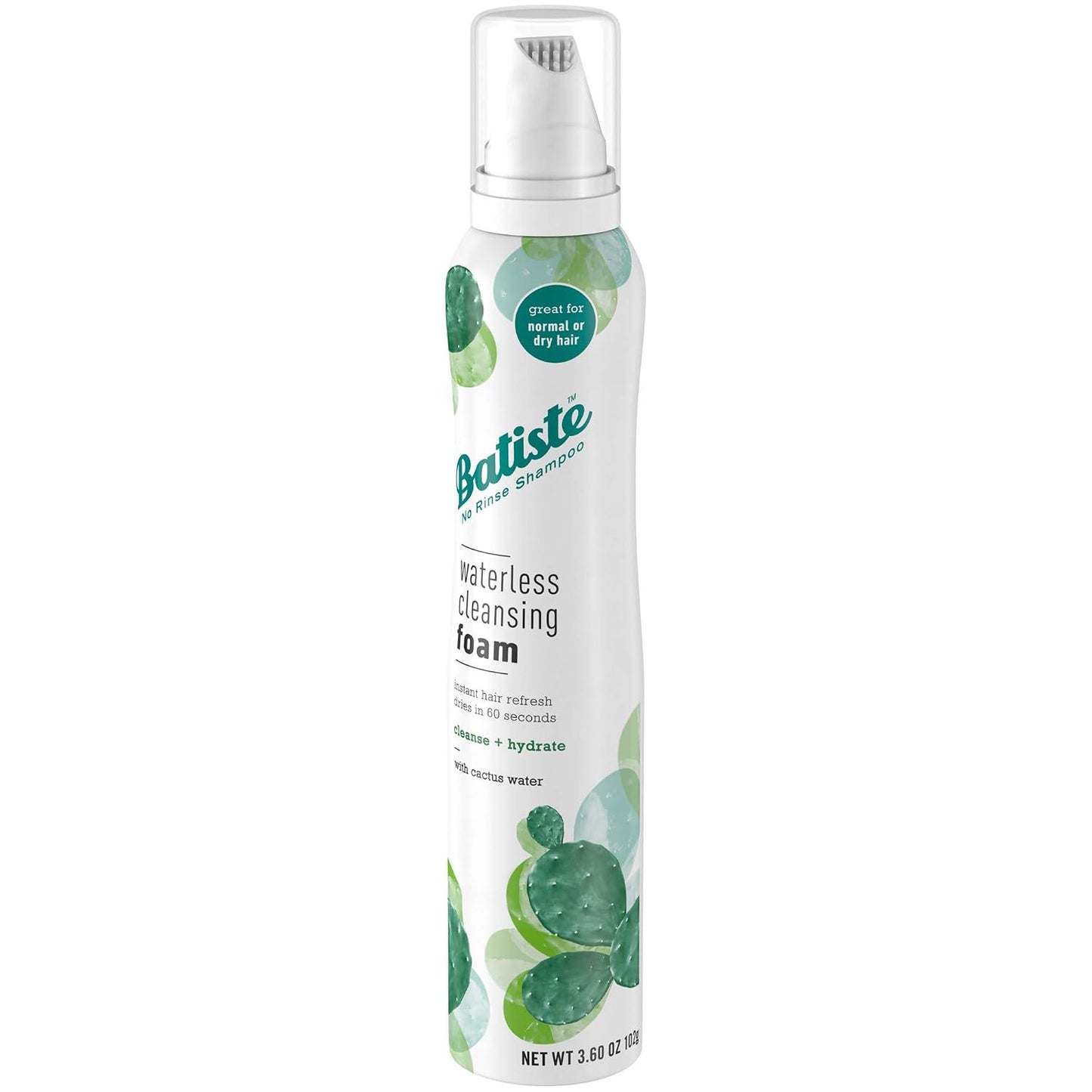 Batiste Waterless Cleansing Foam - Cleanse & Hydrate with Cactus Water | 3.60 OZ, White