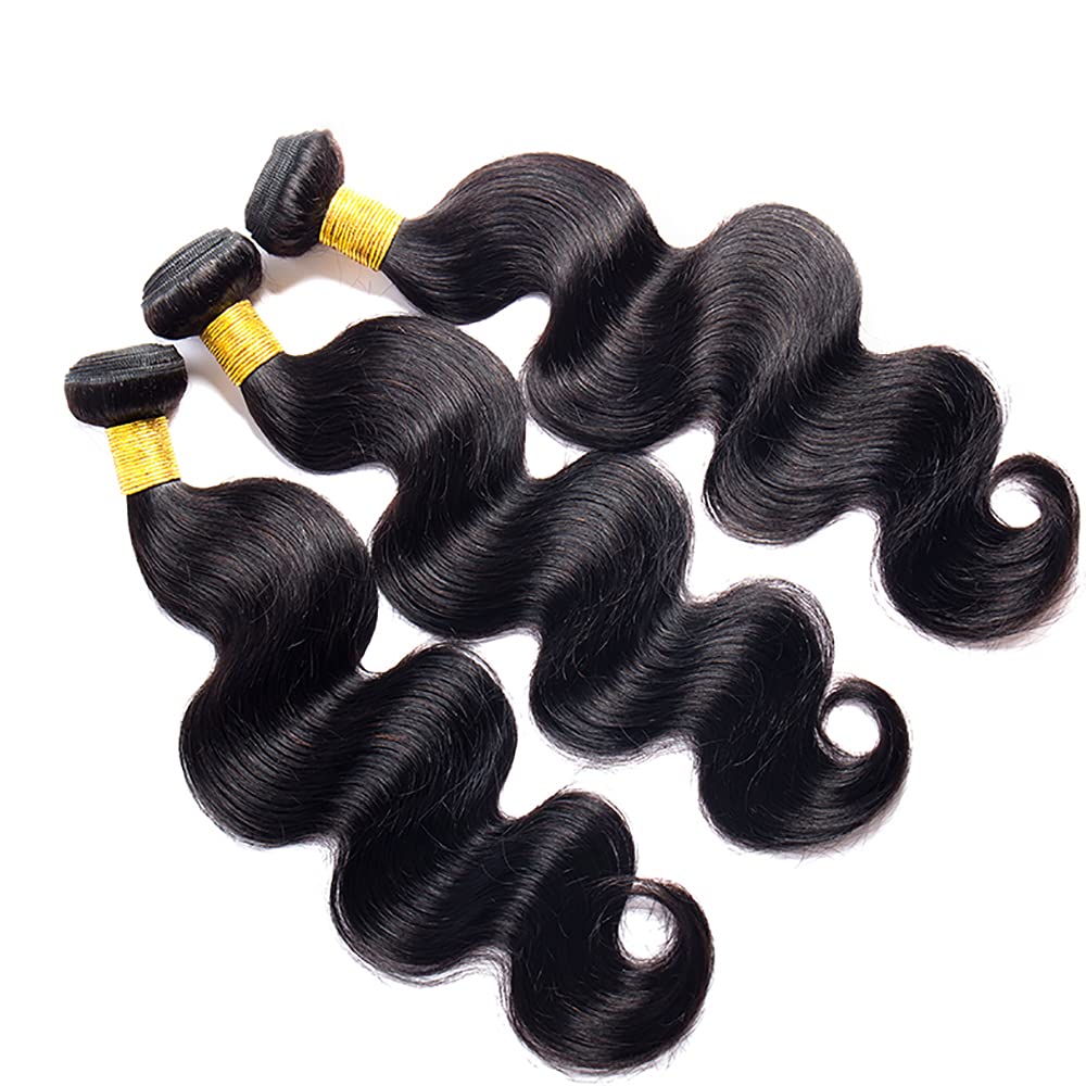 #1B Human Hair Bundles Natural Color Body Wave Bundles 14 14 14 Inch Unprocessed Brazilian Virgin Hair 3 Bundle 50 Gram Per Bundle Deals Quick Weave Hair Extensions