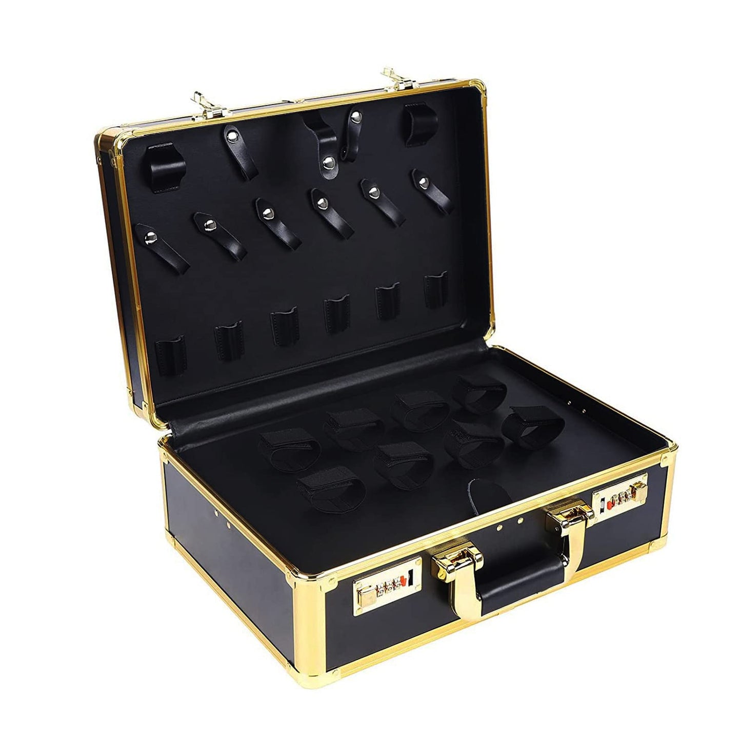 GGAIFbp Barber Accessories Case,Barber Briefcase Tool Case,Barber Carrying Cases for Clippers and Supplies,Double Layer Large Barbers Box Travel Organizer, Barber Suitcase Gold