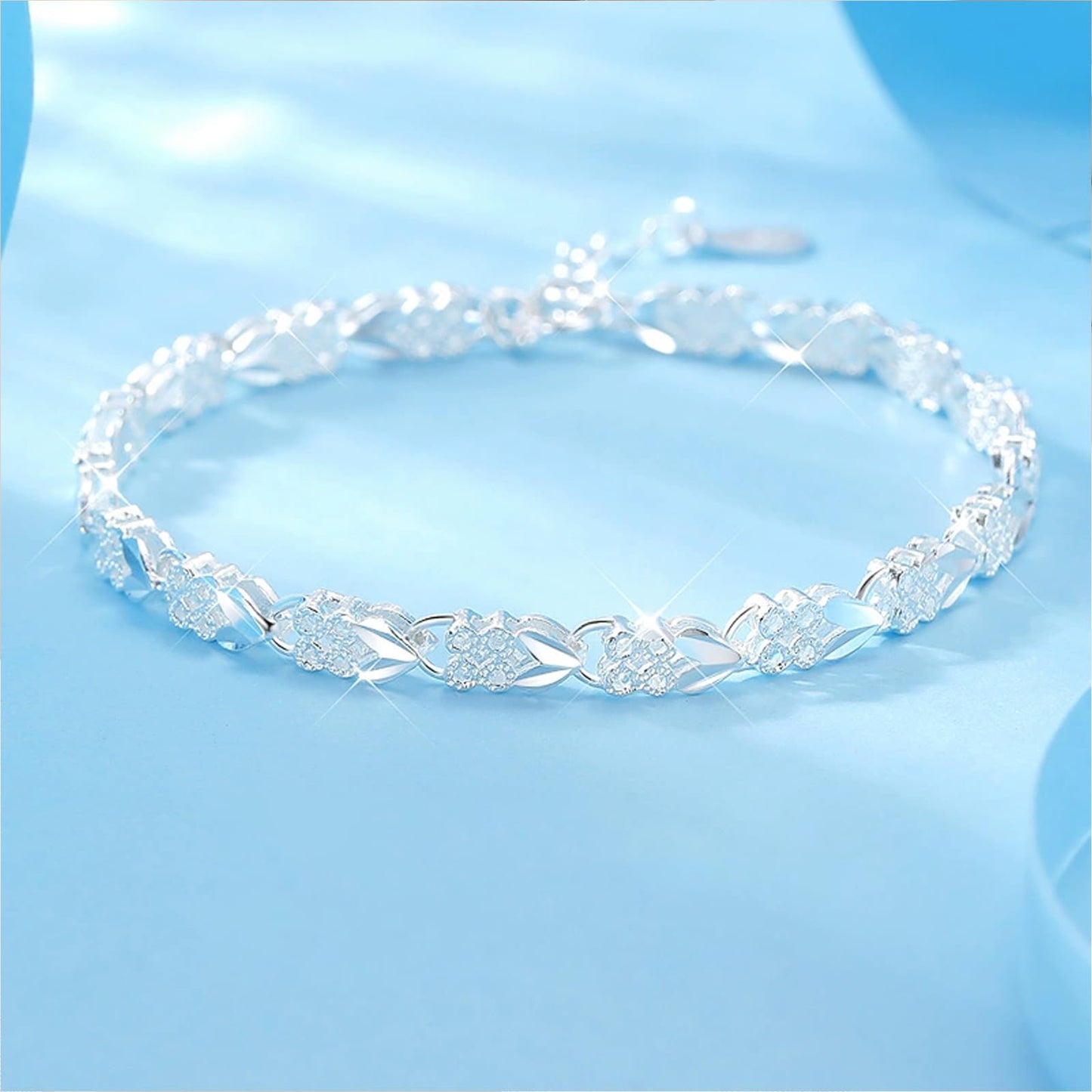 925 Sterling Silver Plated Heart Charm Bracelet for Women - Dainty Chain Love Gift Idea