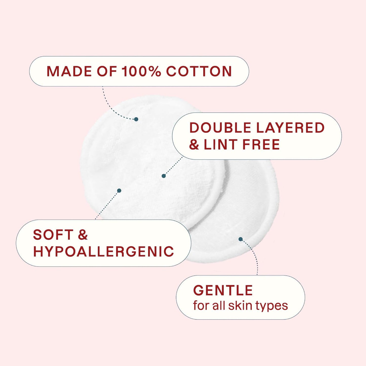 HADADER Cotton Rounds (300 Count) Makeup Remover Pads, Hypoallergenic, Lint-Free | 100% Pure Cotton