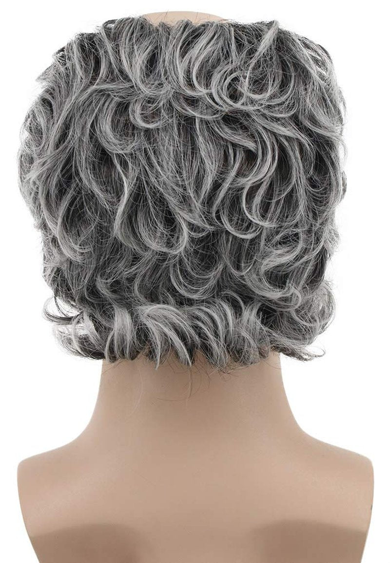 karlery Adult Short Curly Grey Fits Old Man Bald Cap Wig Grandpa Halloween Cosplay Anime Costume Party Wig