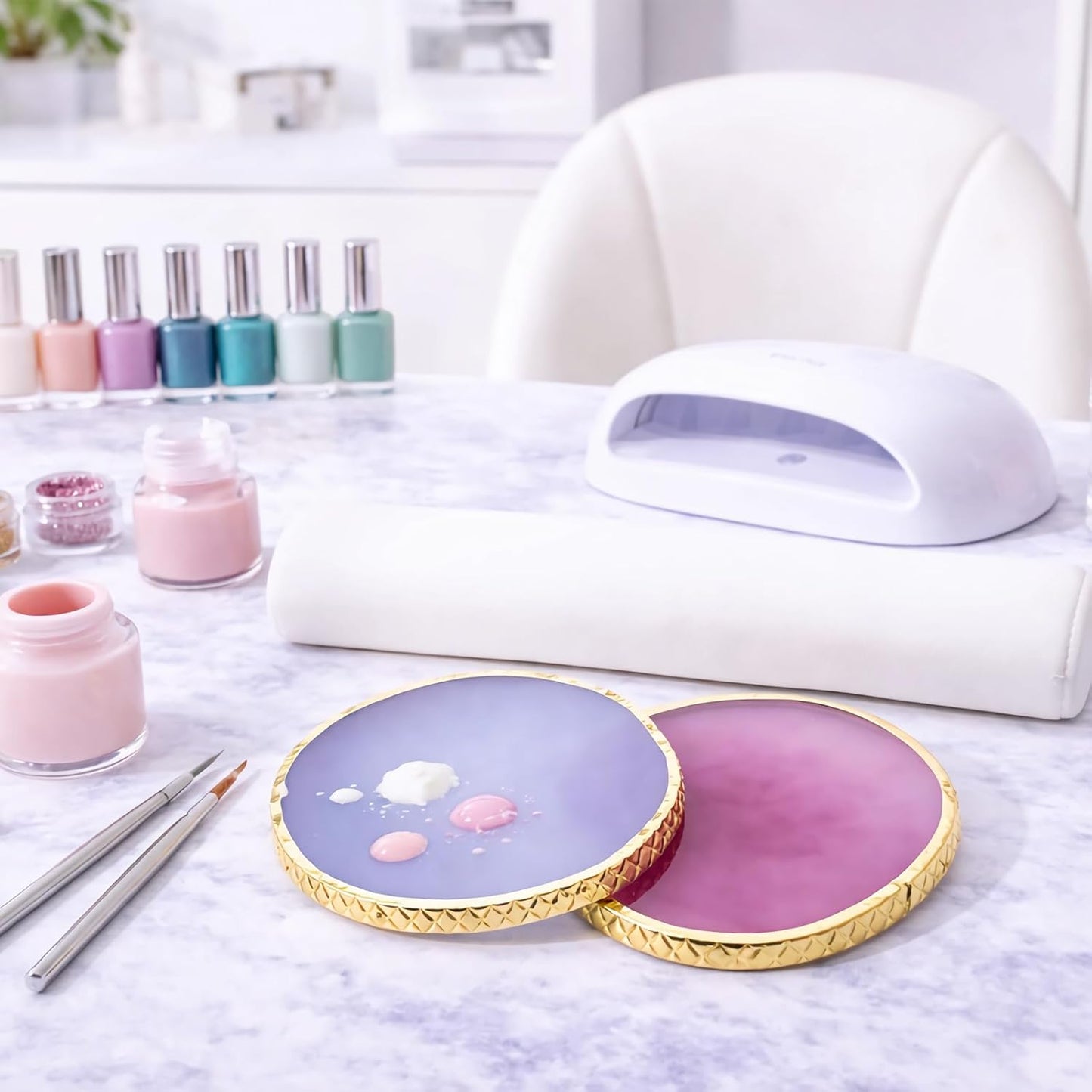 Resin Nail Art Palette - Gel Polish Mixing Board with Gold Edge | White & Purple Color Mixing Tool for Acrylic & Makeup