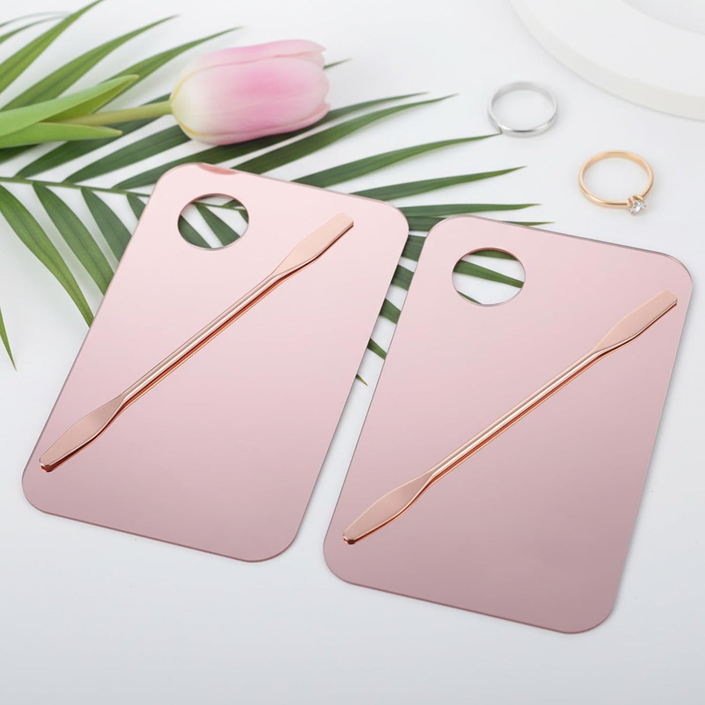 Foundation Mixing Palette Set - 4-Piece Makeup Mixing Tray with Spatula | Reusable for Foundation, Eyeshadow, Lipstick & Nail Art (Pink)