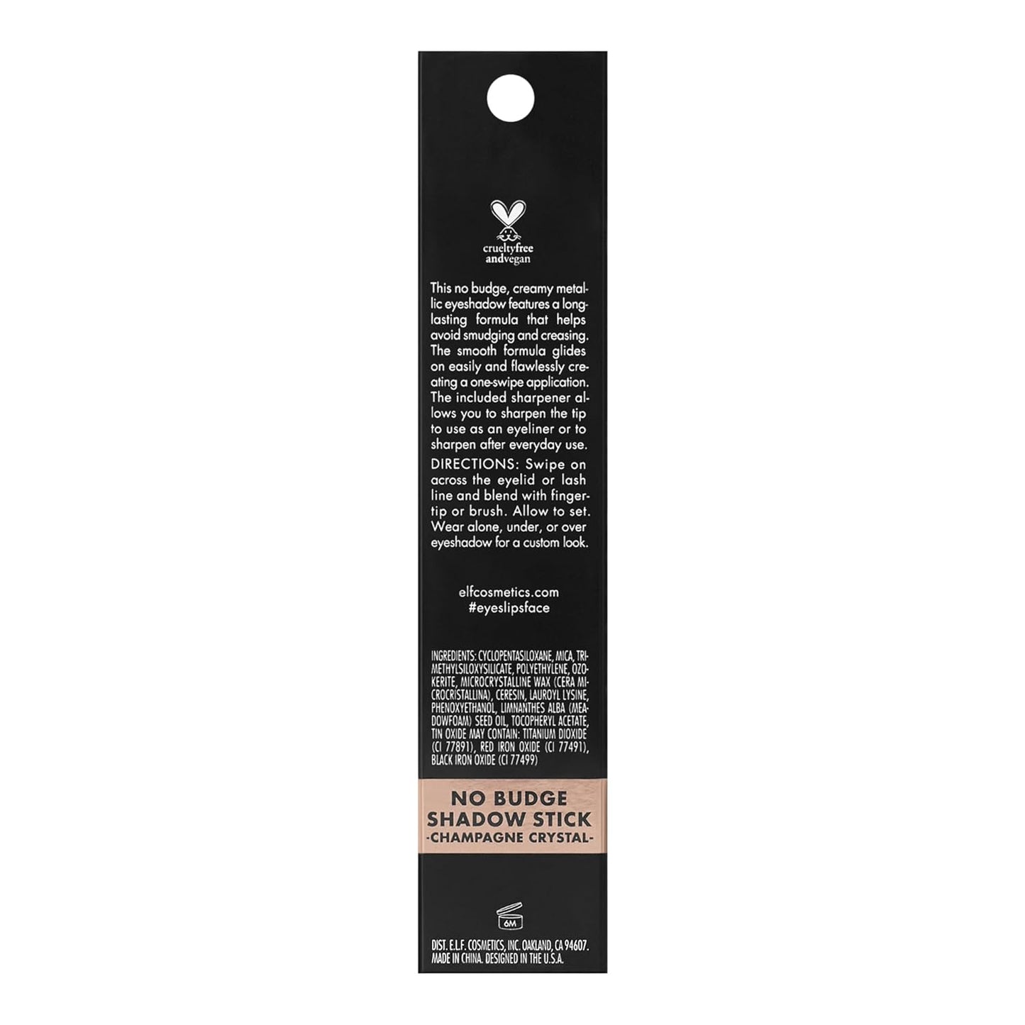 e.l.f. No Budge Shadow Stick - Long-Lasting Cream Eyeshadow in Champagne Crystal | High-Pigment Metallic Finish, Vegan & Cruelty-Free