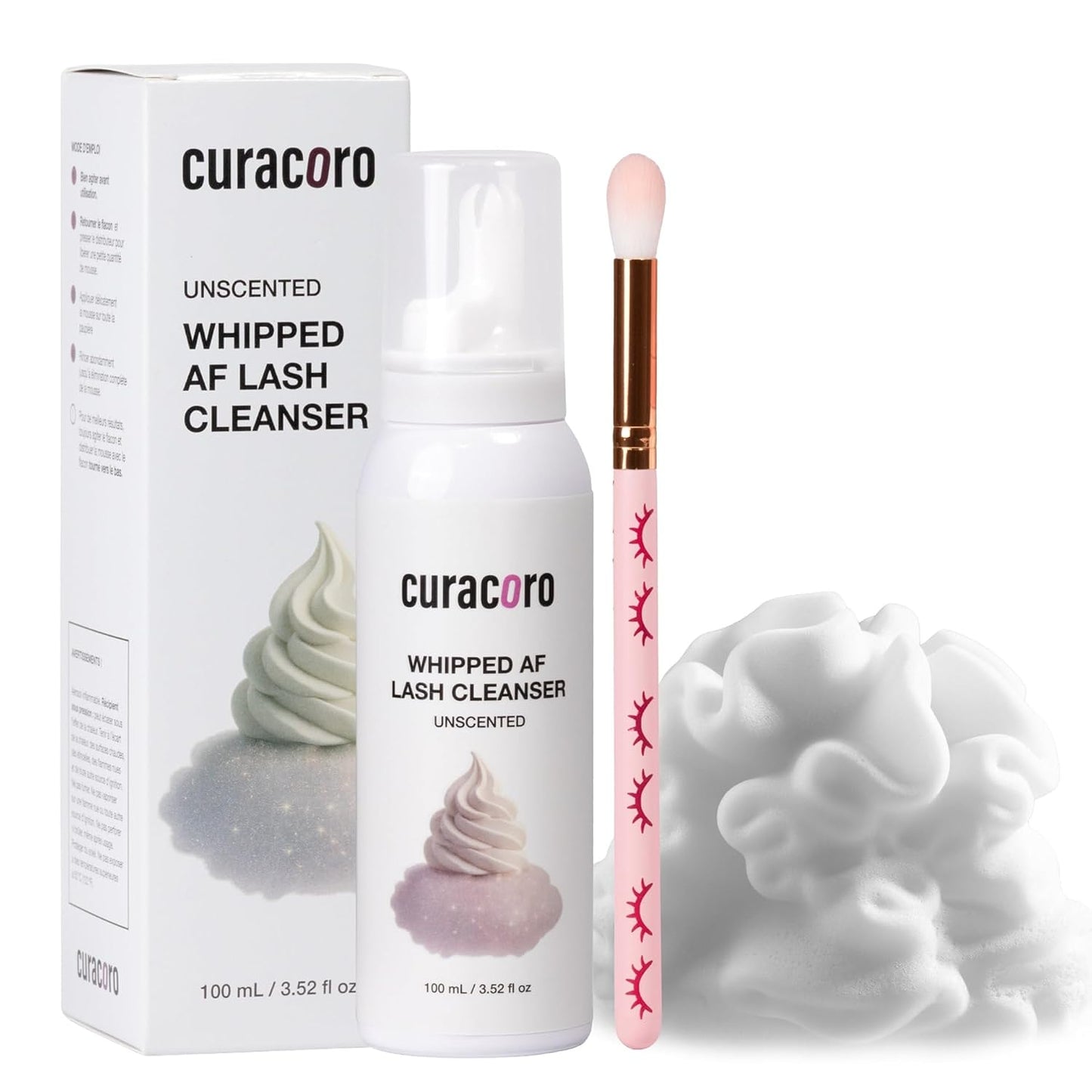 Curacoro Eyelash Extension Cleanser - 100ml Strawberry Scented Foam, Deep Cleansing for Sensitive Skin | Long-Lasting Use