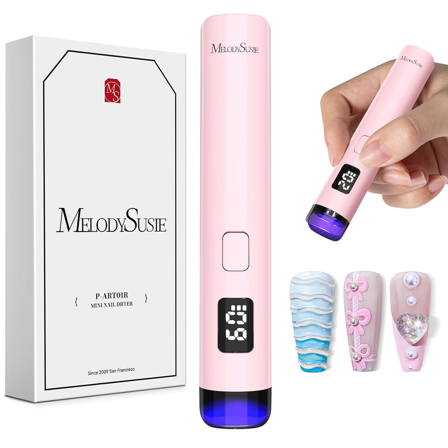 MelodySusie Ergonomic Handheld Cordless UV Nail Lamp - Rechargeable Mini LED Light with LCD Display & 2 Timers | Perfect for Soft Gels & Rhinestone Glue