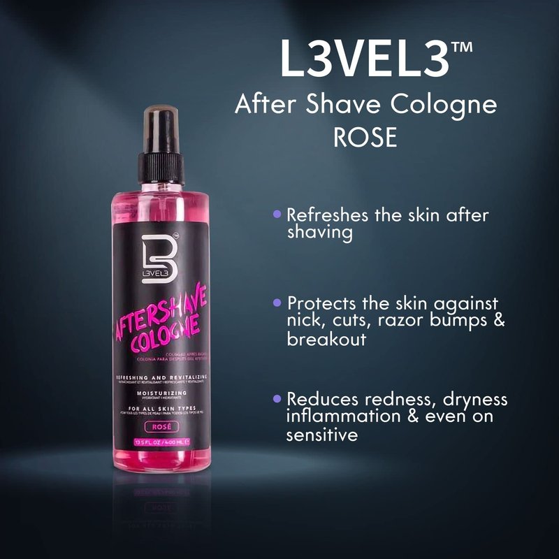 L3 Level 3 After Shave Spray Cologne - Softens Skin - Refreshes and Relieves Face and Skin - Styling Powder Included (Rose)