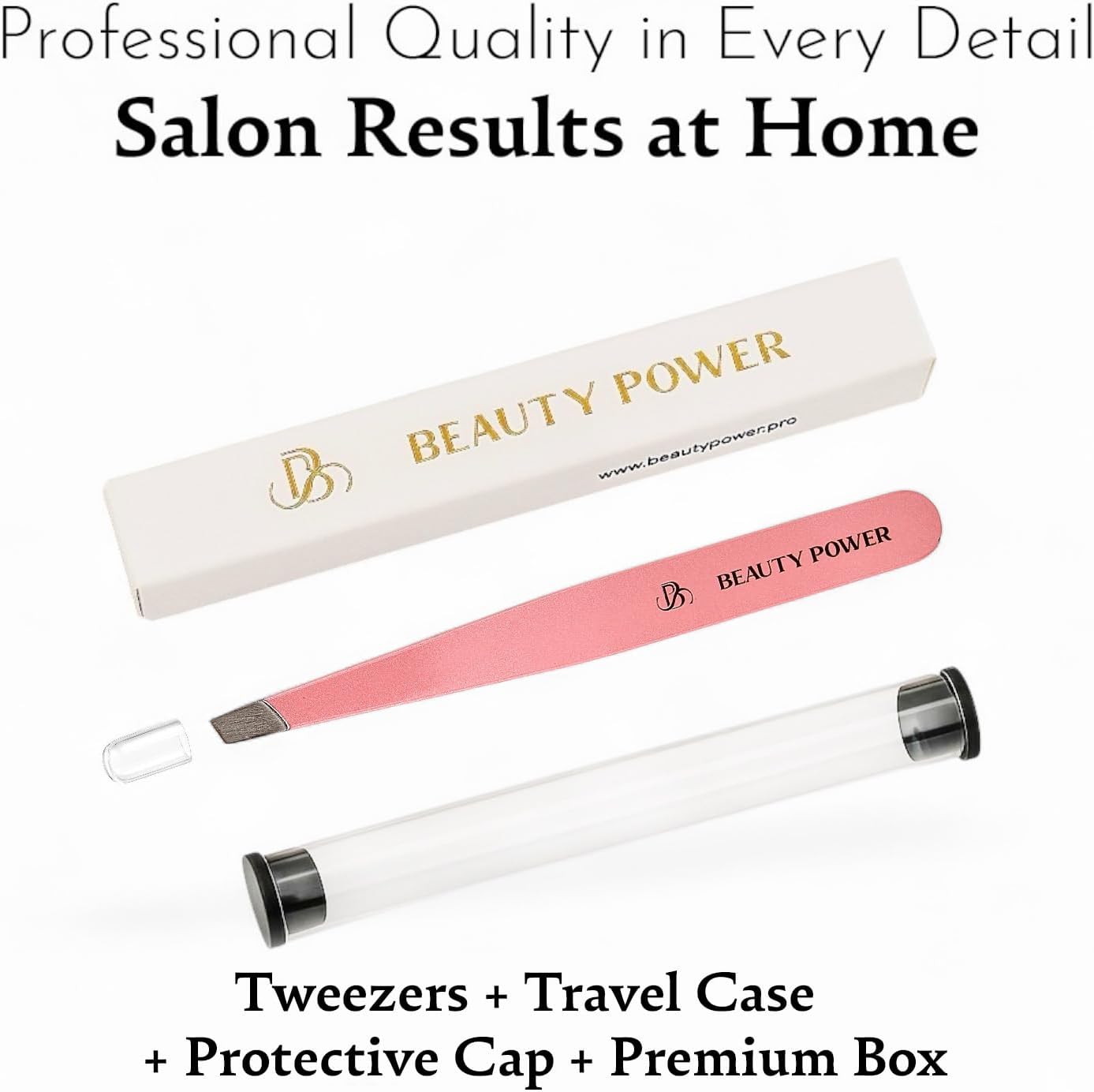 Precision Tweezers - Stainless Steel Slant Tip Eyebrow Tweezers for Facial Hair & Brow Shaping | Professional Beauty Tool (Pink)