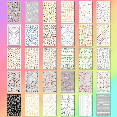 IDDFEVE 30 Sheets All Holiday & Seasonal Nail Stickers - Colorful Self-Adhesive Nail Art Decals