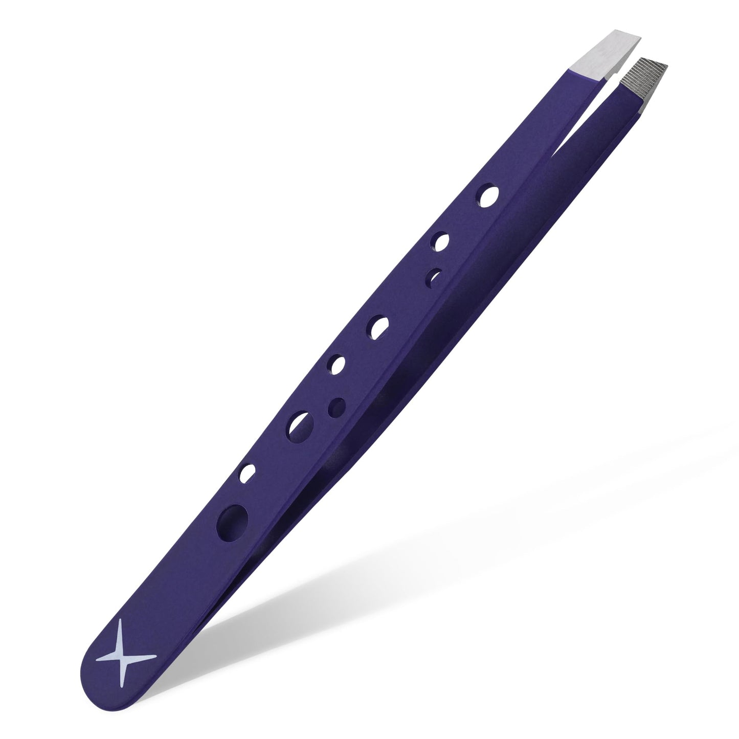 Precision Eyebrow Tweezers – Hand Finished Japanese Stainless Steel, Perfect Alignment, Slant Tip for Fine Hair, 9-Hole Grip, Unique Colors (Plum Glow)