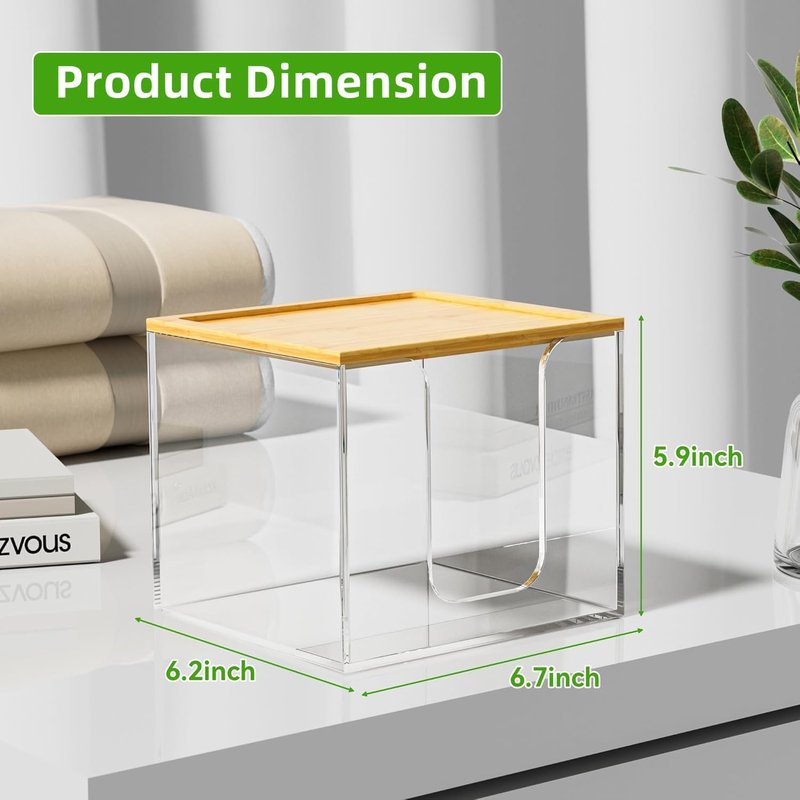 Acrylic Face Towel Holder Box - Large Disposable Towel Storage with Bamboo Lid | Clear Bathroom Organizer
