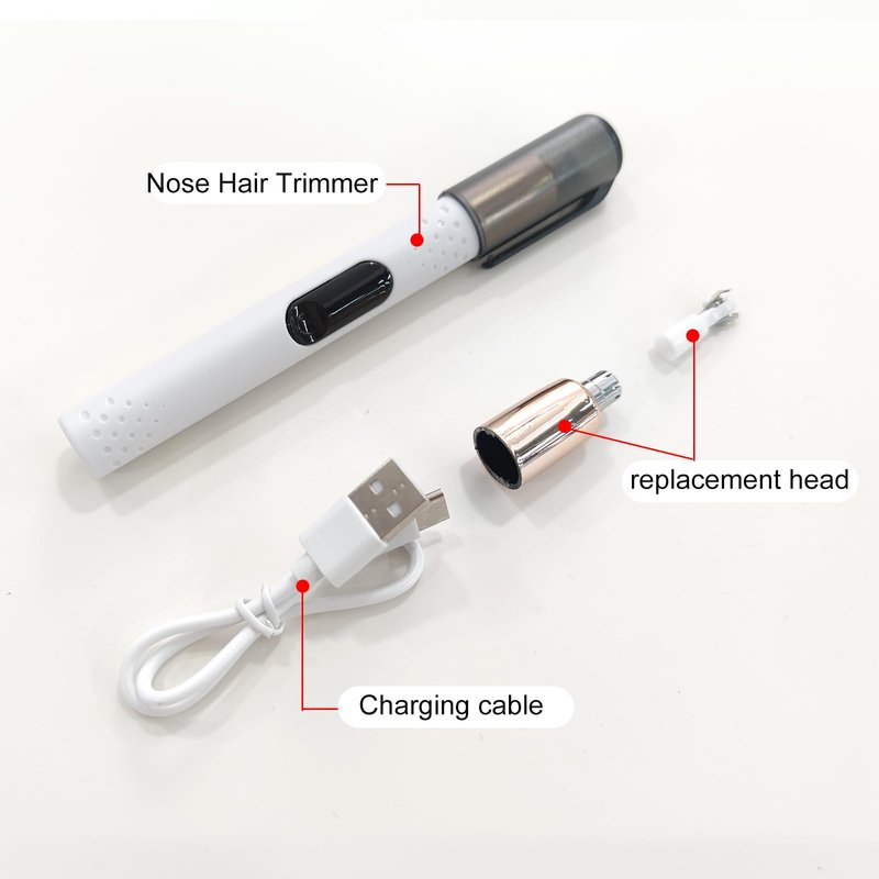 jaxiria Nose Hair Trimmer for Men/Women, Electric Facial Hair Removal Tool - Nose Clippers ABS Cover - Portble Rechargeable with Replacement Head (White)
