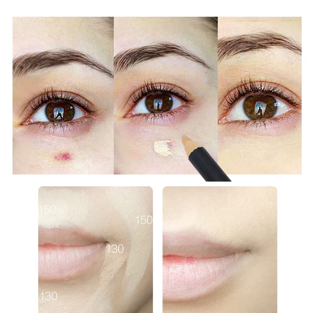 Full Coverage Concealer Pencil for Face, 2 in 1 Dual-Sided Eyebrow Face Concealer Crayon Highlighter Stick, Professional Waterproof Foundation Concealer for Eye Dark Circles, Scar, Concealer Pencil with Brush for Men and Women