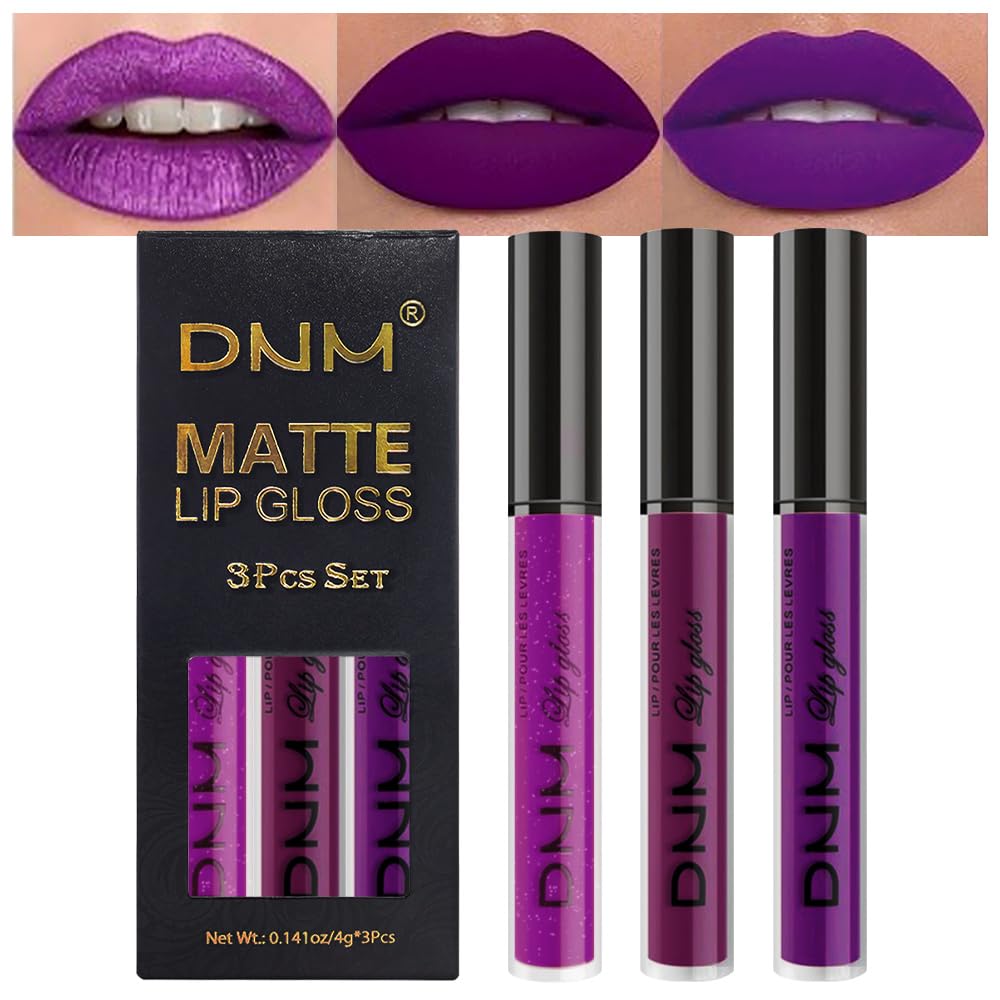Matte Liquid Lipstick Set - 3 Pcs Dark Red & Purple Plum Shades | Long-Lasting Waterproof Lip Stain