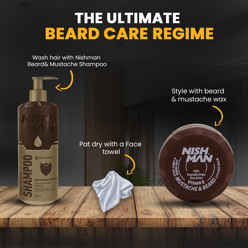 nishman Mustache & Beard Styling Wax with Argan Oil, Sweet Almond Oil, Jojoba Oil | Low Shine & Light Hold