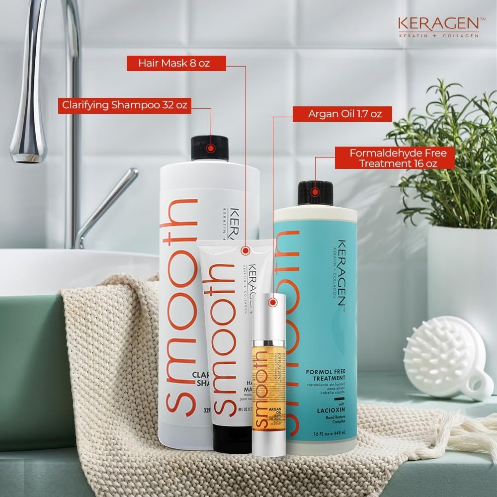 Keragen Hair Smoothing Treatment Kit - Formaldehyde-Free, At-Home Salon-Quality, 16 Oz | 16 Weeks Frizz-Free Smoothness