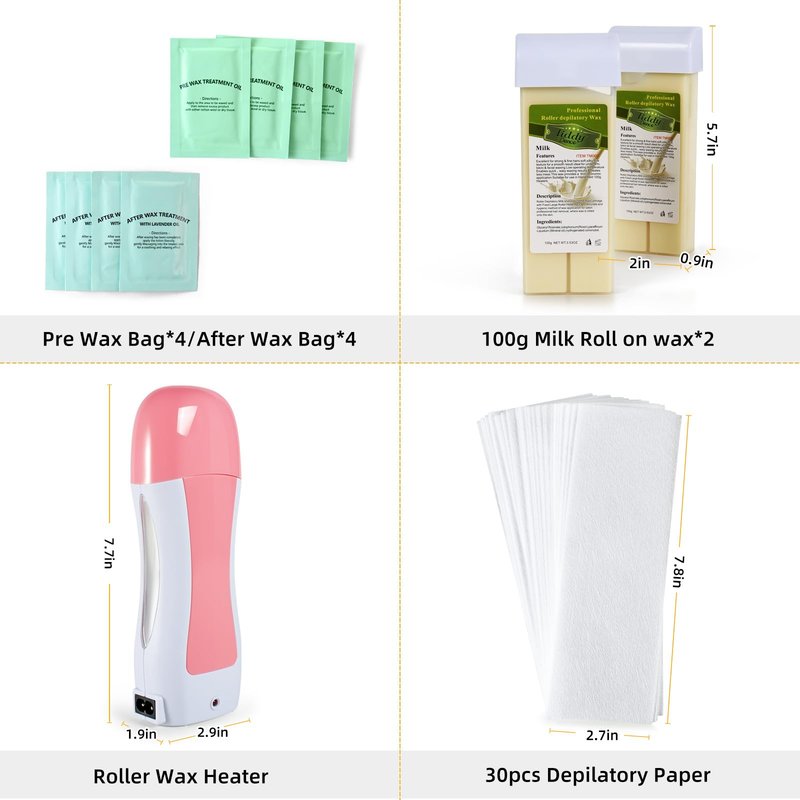 Roll on Waxing Kit for Hair Removal Roll Waxing Kit for Women Men Wax Heater with 2 Wax Roller Cartridge Refill for Legs Arms and Underarm