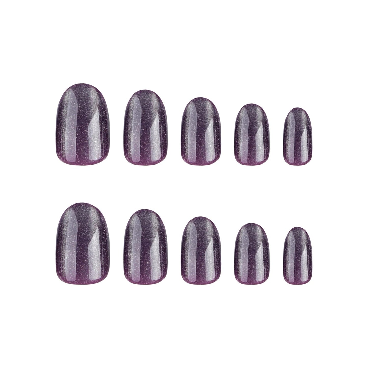 Short Press On Nails - 24Pcs Almond Purple Glitter Full Cover | Reusable Glossy Fake Nails for Women