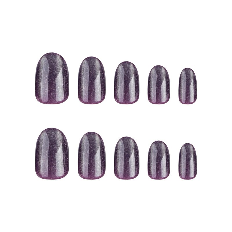 Short Press On Nails - 24Pcs Almond Purple Glitter Full Cover | Reusable Glossy Fake Nails for Women