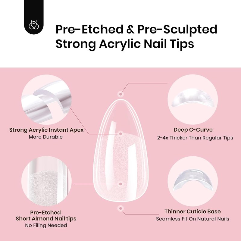 Beetles Instant Apex Nail Tips - Short Almond, 192 Pcs, 16 Sizes 00-14 | Thicker Acrylic for DIY Extensions