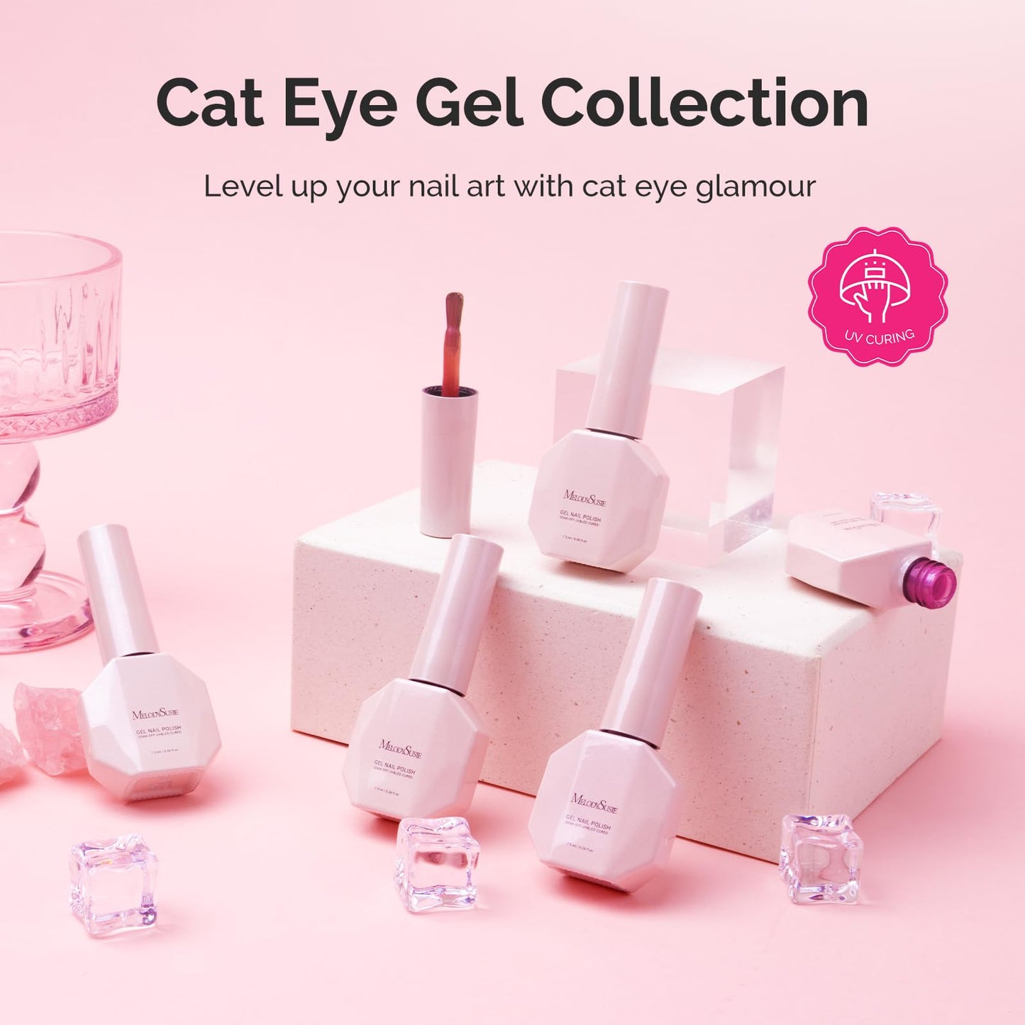 MelodySusie Ruby Gleam Red Cat Eye Set Cat Eye Gel Nail Polish Set 6 Pcs, 0.26 Fl Oz Glitter Holographic Magnetic Nail Polish with Magnet, UV Nail Polish for Nail Art Manicure Salon DIY at Home