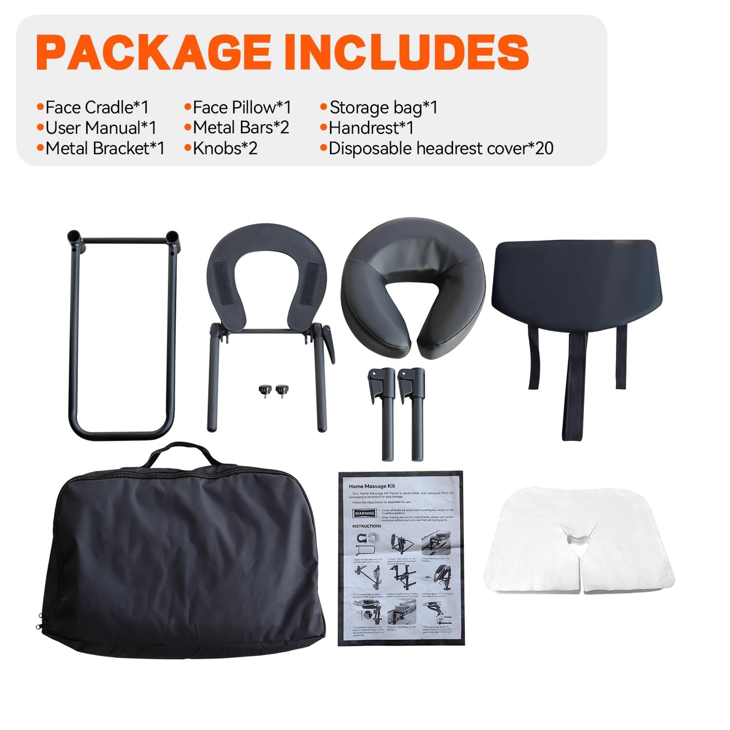 ErgoHolder Massage Headrest for Bed, Portable Home Use Massage Table Face Cradle Kit for Sleeping Mattress, Face Down Pillow After Eye Surgery with Handrest Storage Bag & Disposable Headrest Covers