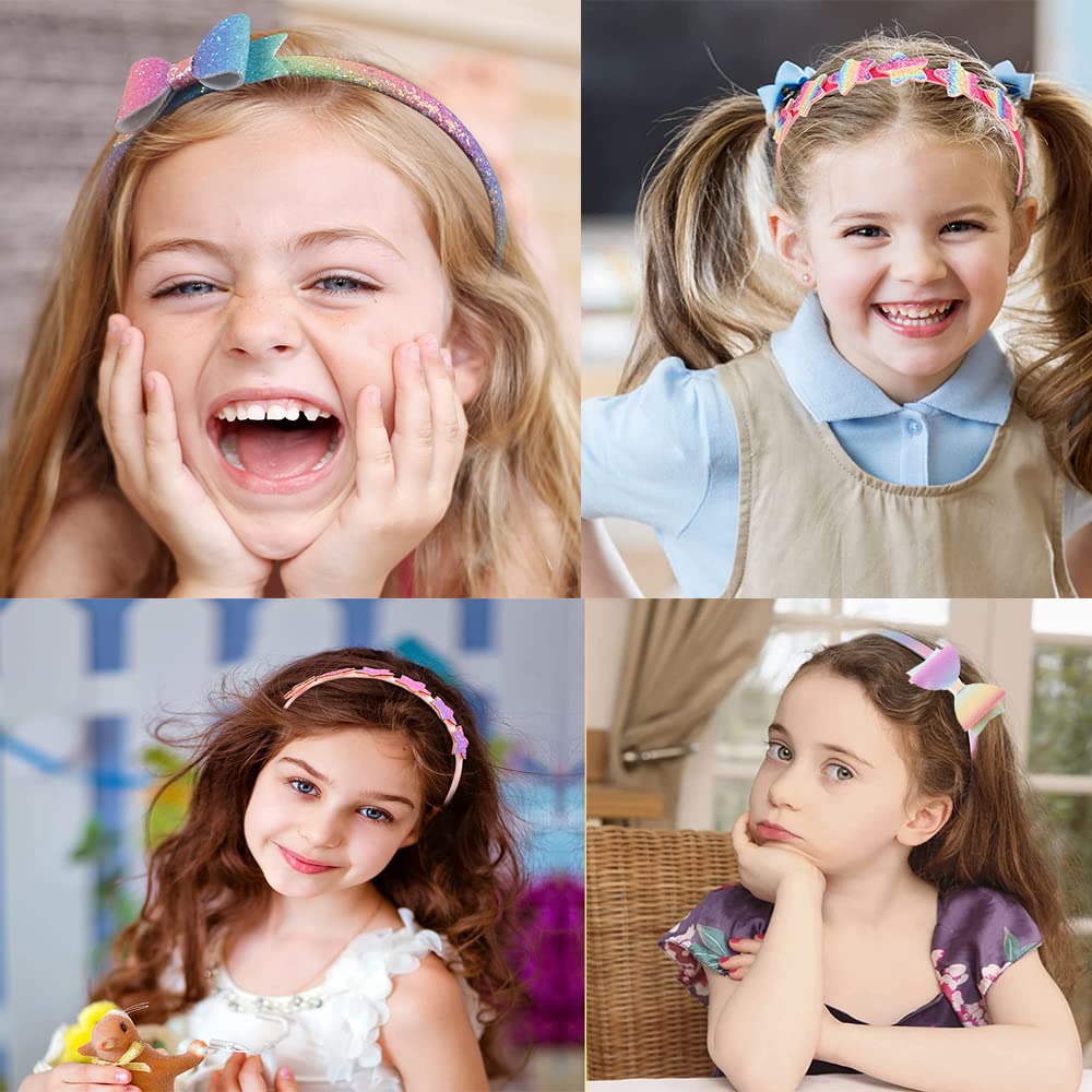 Girls Glitter Headbands - 6 Pack Bow/Heart/Star Shaped Hair Accessories | Toddler to Teens