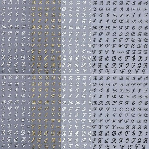 Old English Letter Nail Stickers - 8 Sheets Self-Adhesive Decals