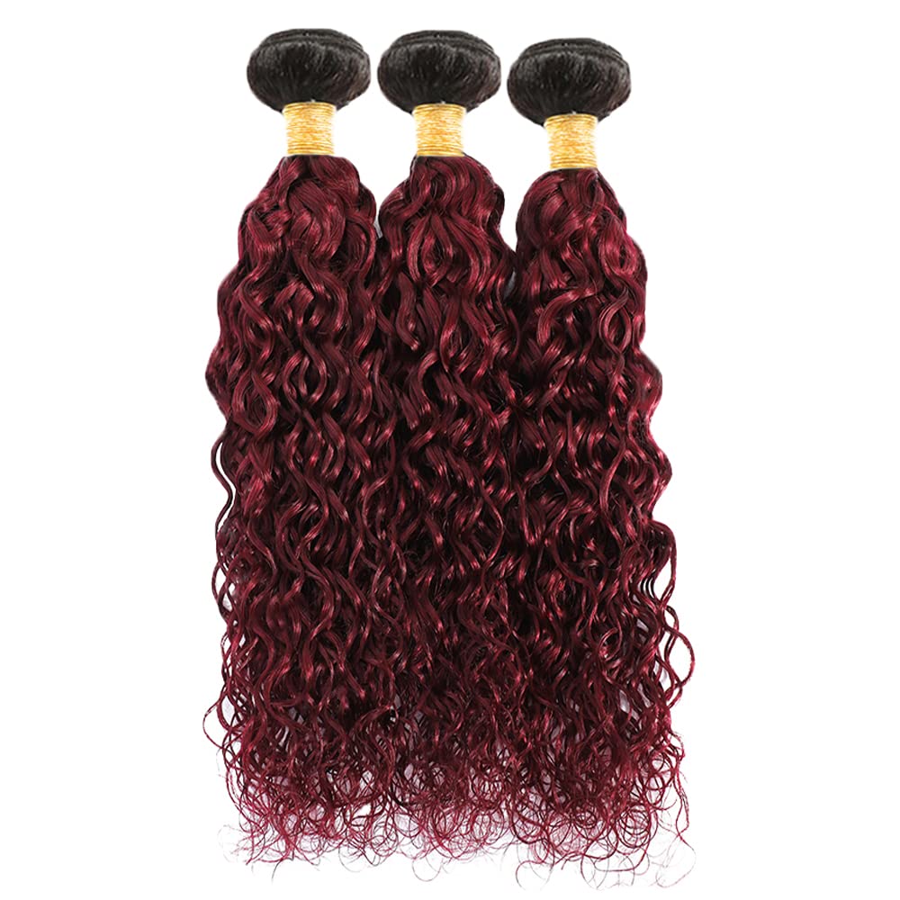 1B99J Human Hair Bundles Burgundy Water Wave Bundle Brazilian Unprocessed Virgin Hair 3 Bundles 18 20 22 Inch 1B99J Bundle Hair Extensions