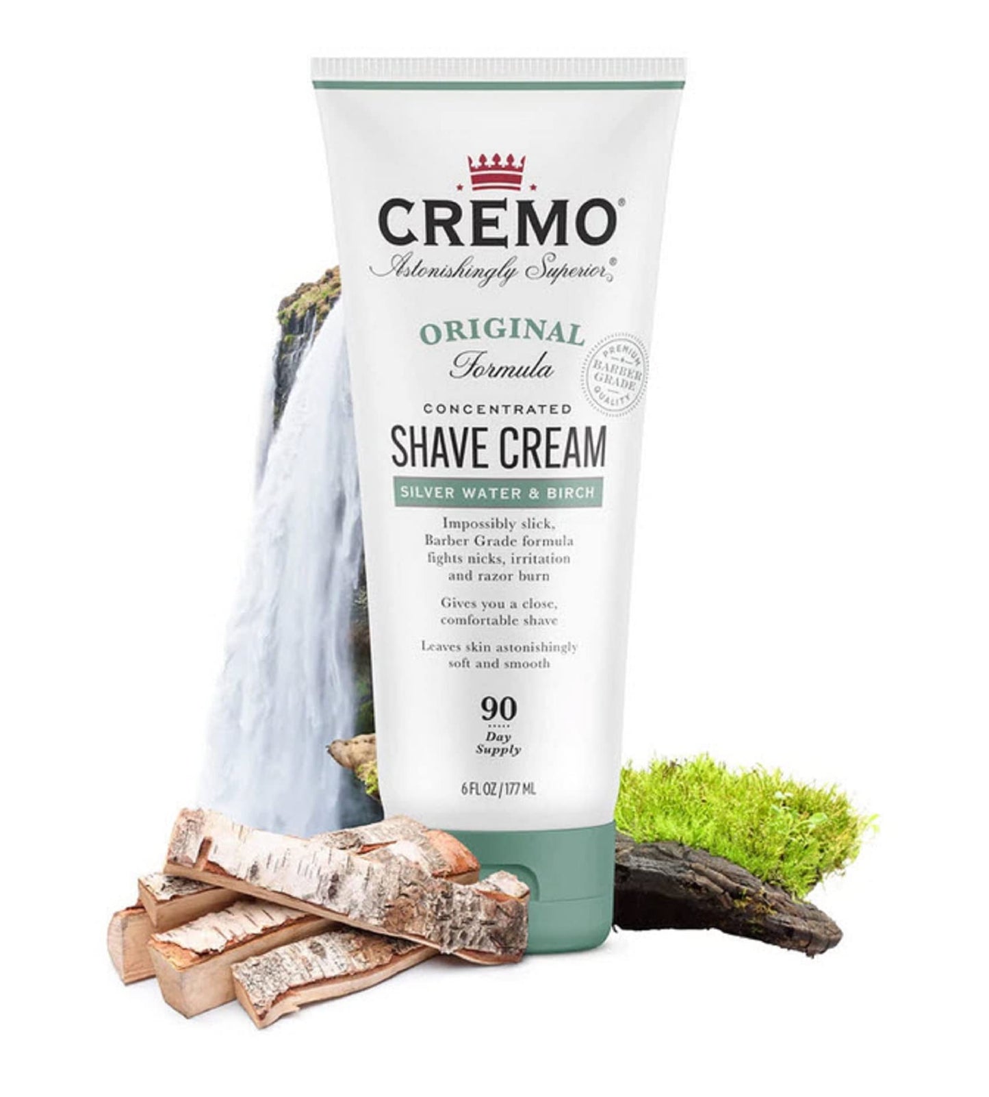 Cremo Barber Grade Silver Water & Birch Shave Cream, Astonishingly Superior Ultra-Slick Shaving Cream Fights Nicks, Cuts And Razor Burn, 6 Fl Oz (Pack of 2)