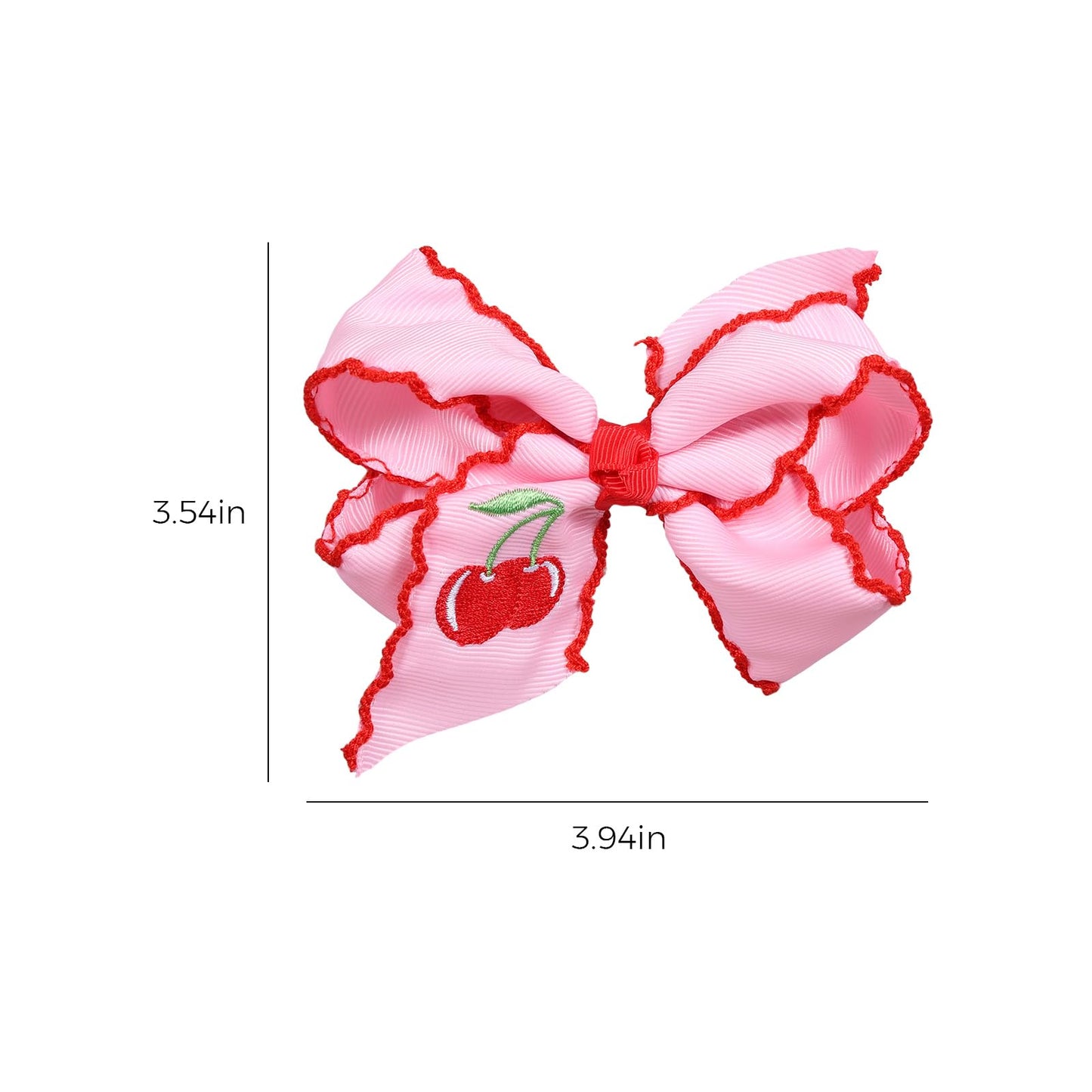 4" Red Cherry Fruit Hair Bow Clips 2PC Pink Embroidered Grosgrain Ribbon Bowknot Alligator Clip for Teen Girls Women Birthday Party Dress Summer Outfit Decor Accessory Gift
