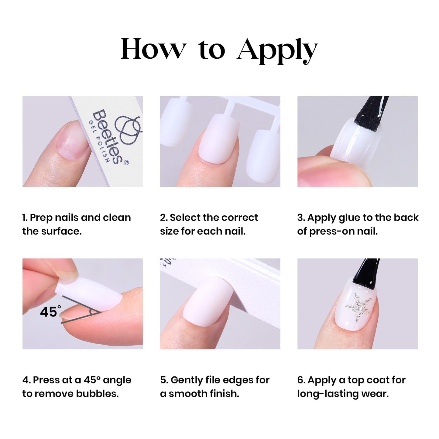 Beetles Short Square Press on Nails, Milky White Fake Nail Tips 150Pcs