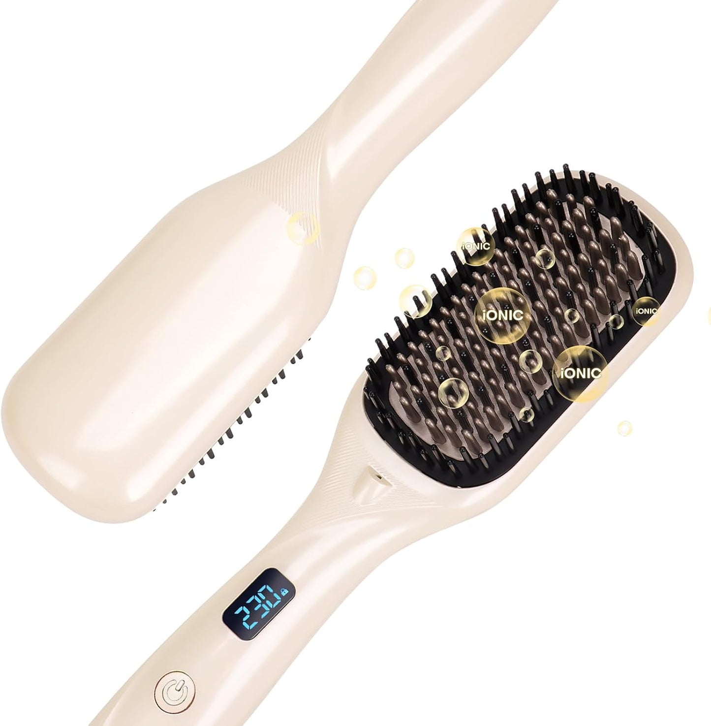 Hair Straightener Brush - Ceramic Ionic Hair Straightener Comb for Women | 20s Fast Heating | 2-in-1 Flat Iron & Brush, Black