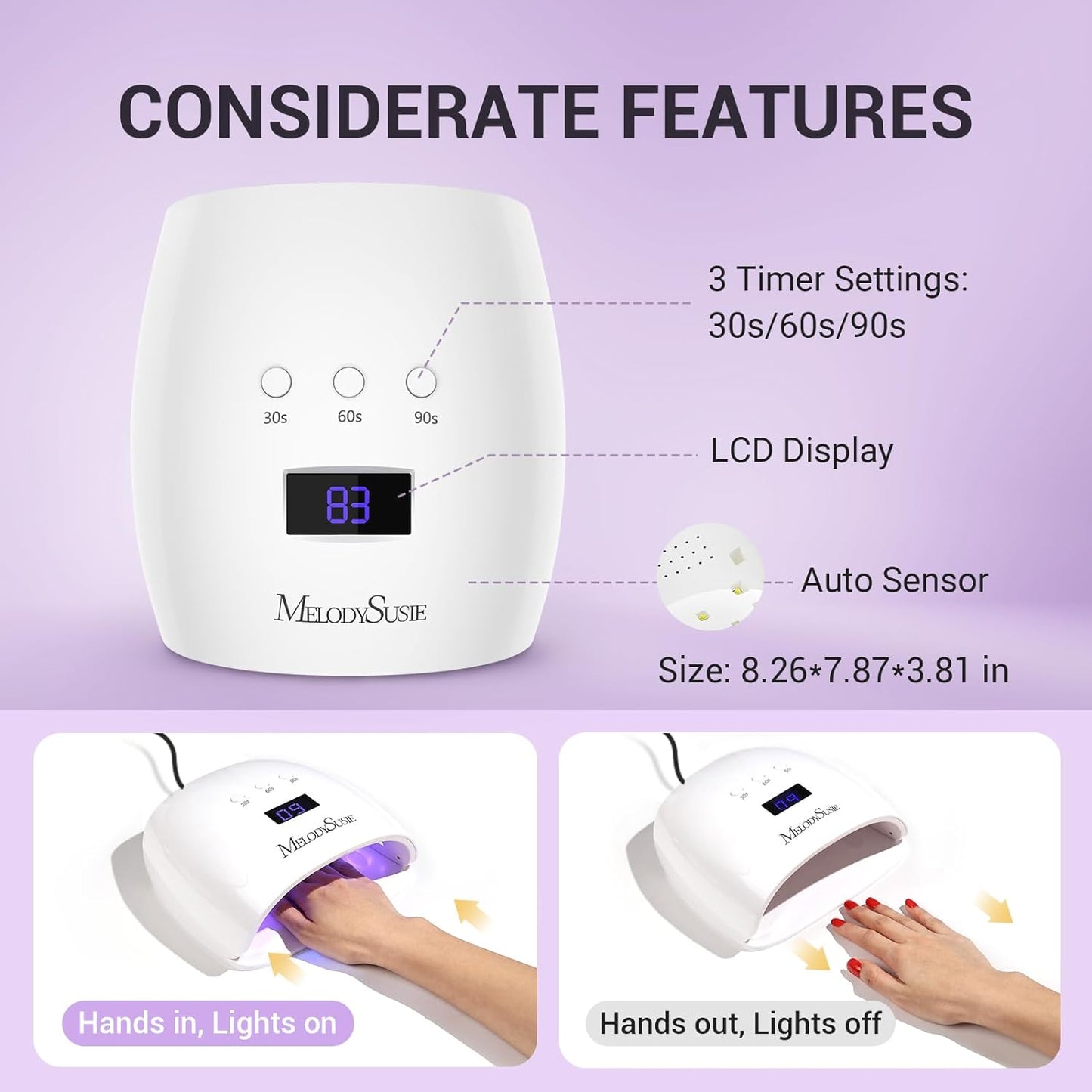 Professional UV LED Nail Lamp - High-Efficiency Nail Dryer with 3 Timers & Detachable Base | Cures All Gels & Rhinestone Glue