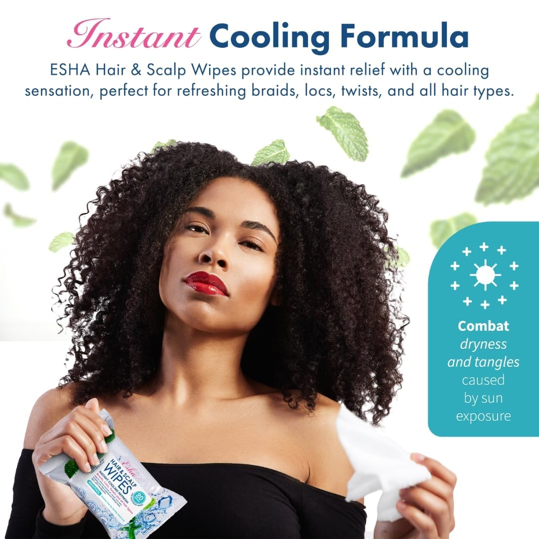 Esha Hair & Scalp Wipes - Instant Cooling Refresh for Braids, Locs & Twists | All Hair Types