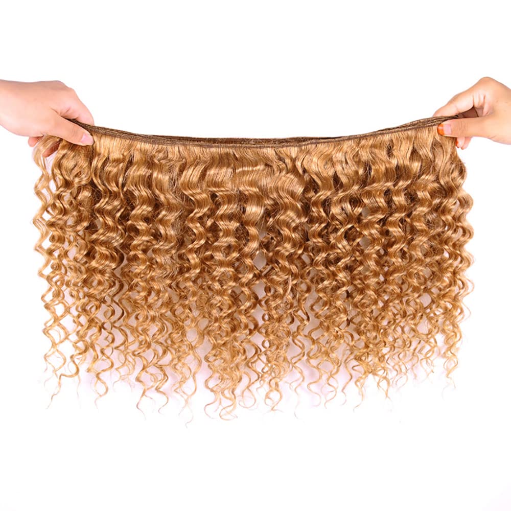 26 28 30 Inch Honey Blonde Deep Wave Bundles Color 27 Bundle Human Hair 3 Bundles Peruvian Virgin Hair Double Weft Hair Weave For Women