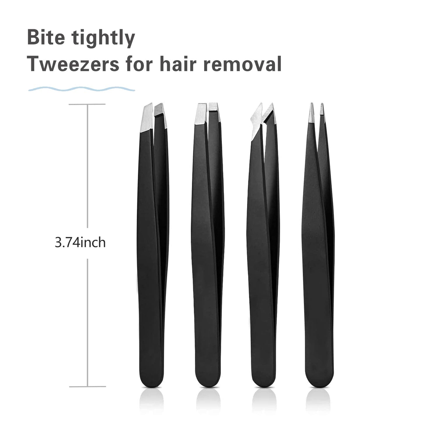 Derlaier Tweezers Set Professional High Precision Stainless Steel Eyebrow Remover Ingrown Hair & Splinter Removal Kit Facial Hair Grooming Tools for Men Women Black 4 Pcs