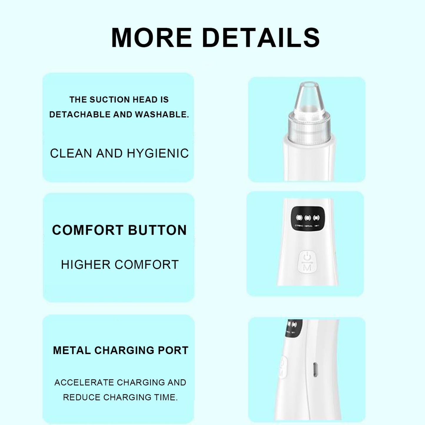 Blackhead Extractor Rechargeable USB Port Blackhead Remover 3 Speeds Control Pore Vacuum with 5 Probes Pore Extractor Portable Pimple for Women and Men White|Beauty Instrument
